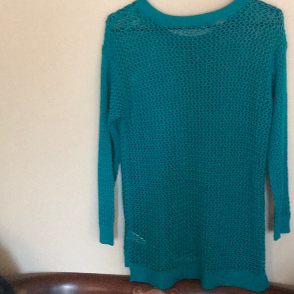 Michael Kors open weave teal pullover. NWOT. Sz L - Picture 2 of 5